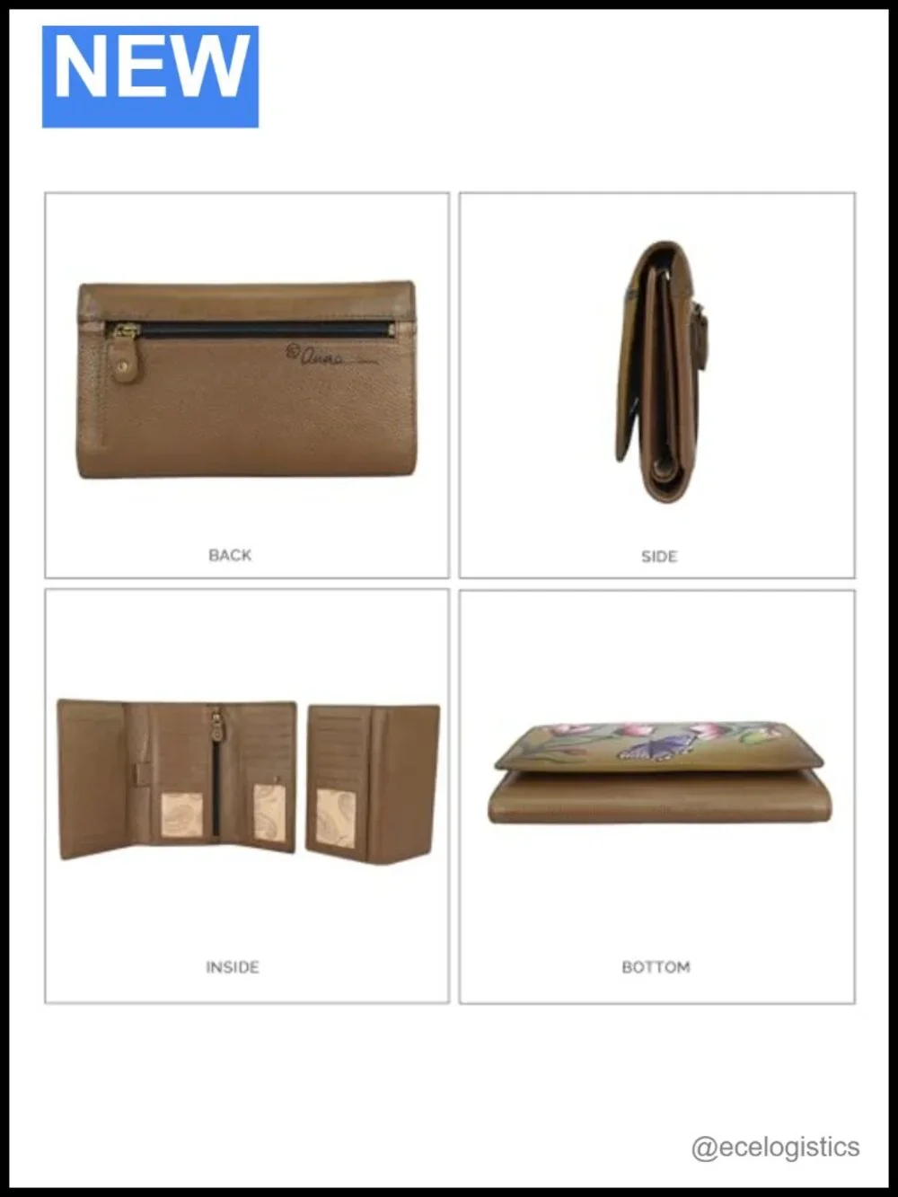 Hand-Painted Leather RFID Checkbook Clutch Wallet Wristlet